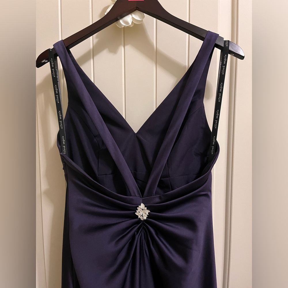 Art Deco Satin Open Back Deep Purple Formal Prom Wedding Bridesmaid - Picture 5 of 13